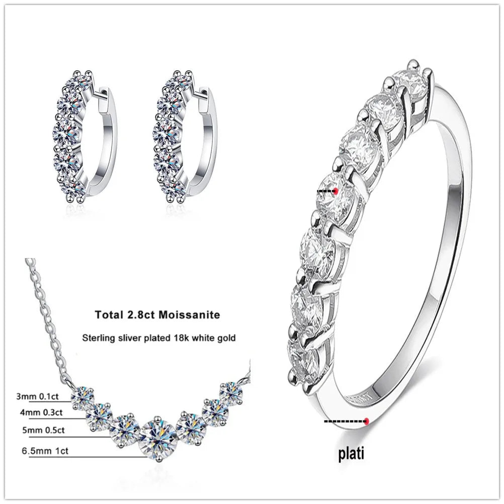 4.5ct Moissanite 925 Sterling Silver Bridal Jewelry Set Ring Necklace Earrings white silver