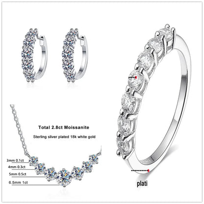 4.5ct Moissanite 925 Sterling Silver Bridal Jewelry Set Ring Necklace Earrings white silver
