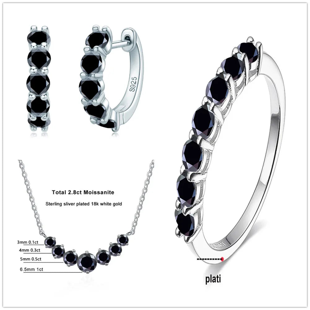4.5ct Moissanite 925 Sterling Silver Bridal Jewelry Set Ring Necklace Earrings black silver