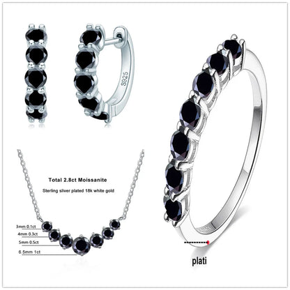 4.5ct Moissanite 925 Sterling Silver Bridal Jewelry Set Ring Necklace Earrings black silver