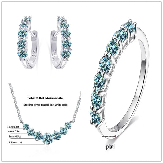 4.5ct Moissanite 925 Sterling Silver Bridal Jewelry Set Ring Necklace Earrings blue silver