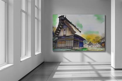 Colorful Framed Canvas Art – Japanese Architecture Wall Decor