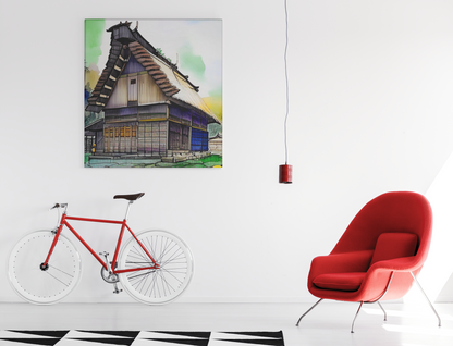 Colorful Framed Canvas Art – Japanese Architecture Wall Decor