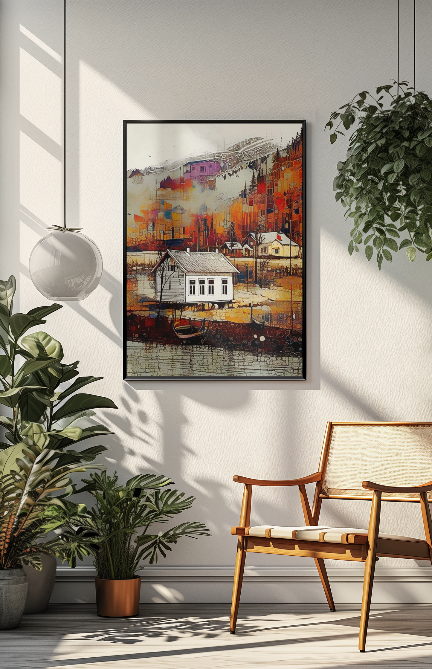 Autumn Landscape Framed Canvas Print – Cozy Home Wall Art for Nature Lovers
