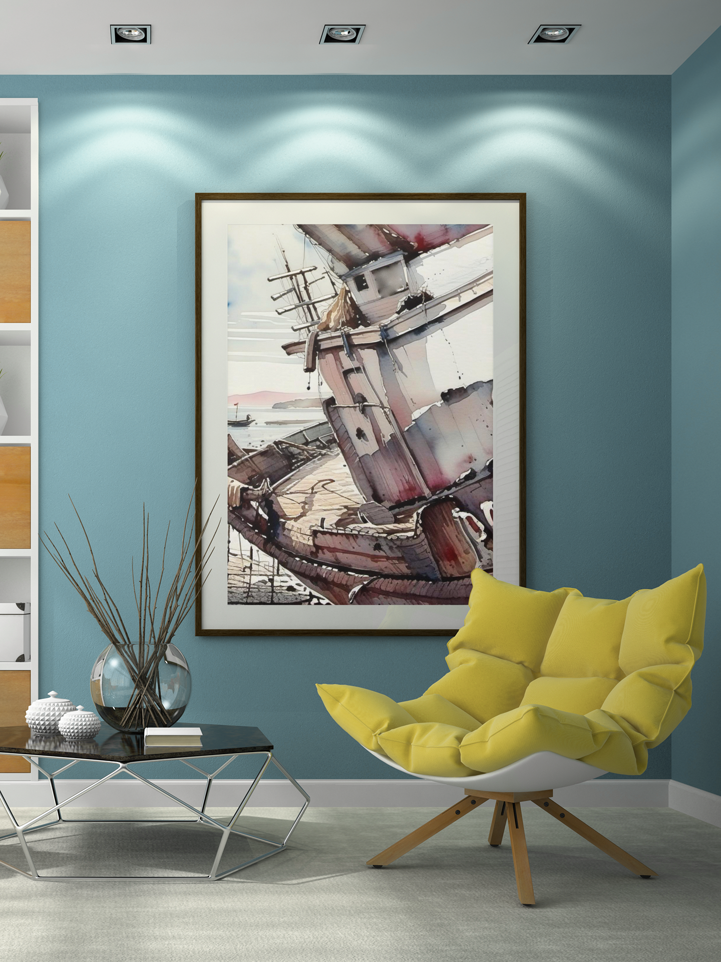 Framed Matte Canvas Art Print - Nautical Decor, Coastal Wall Art, Boat Painting, Perfect Gift for Sea Lovers, Home Office Decoration