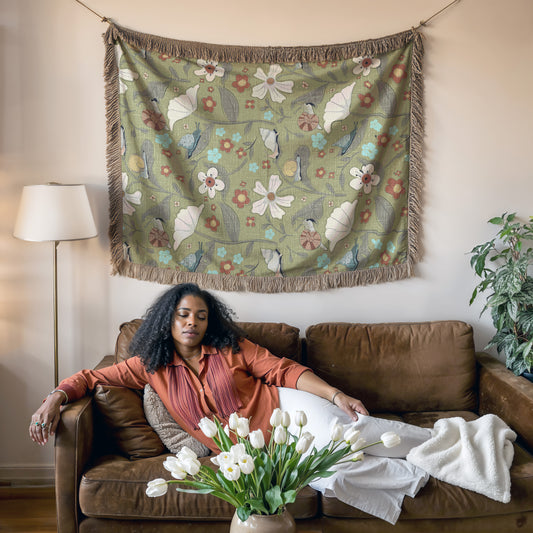 Vintage Floral Woven Blanket