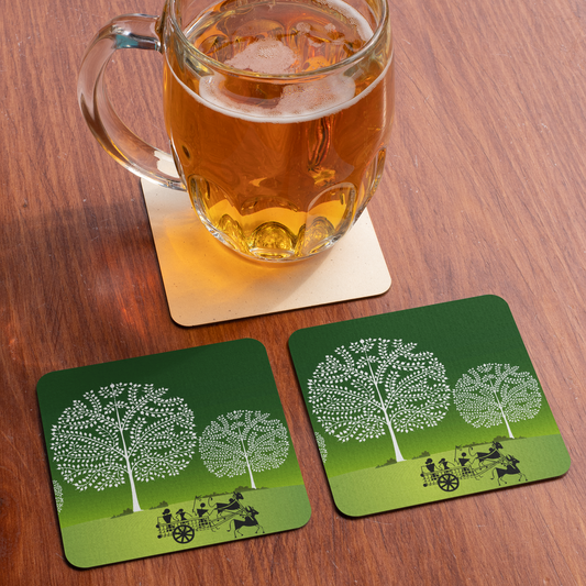 Green Tree Wagon Coaster Set (Set of 4)