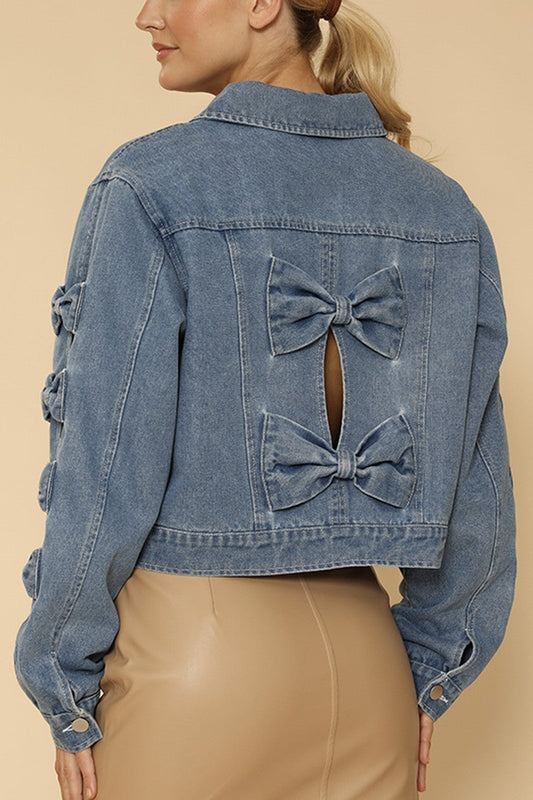 Cropped Bow denim jacket Blue