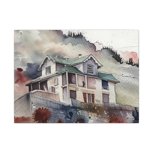Watercolor Art Print, Vintage House Canvas, Wall Decor, Gift for Home, Artsy Living Room Decoration, Unique Art Piece