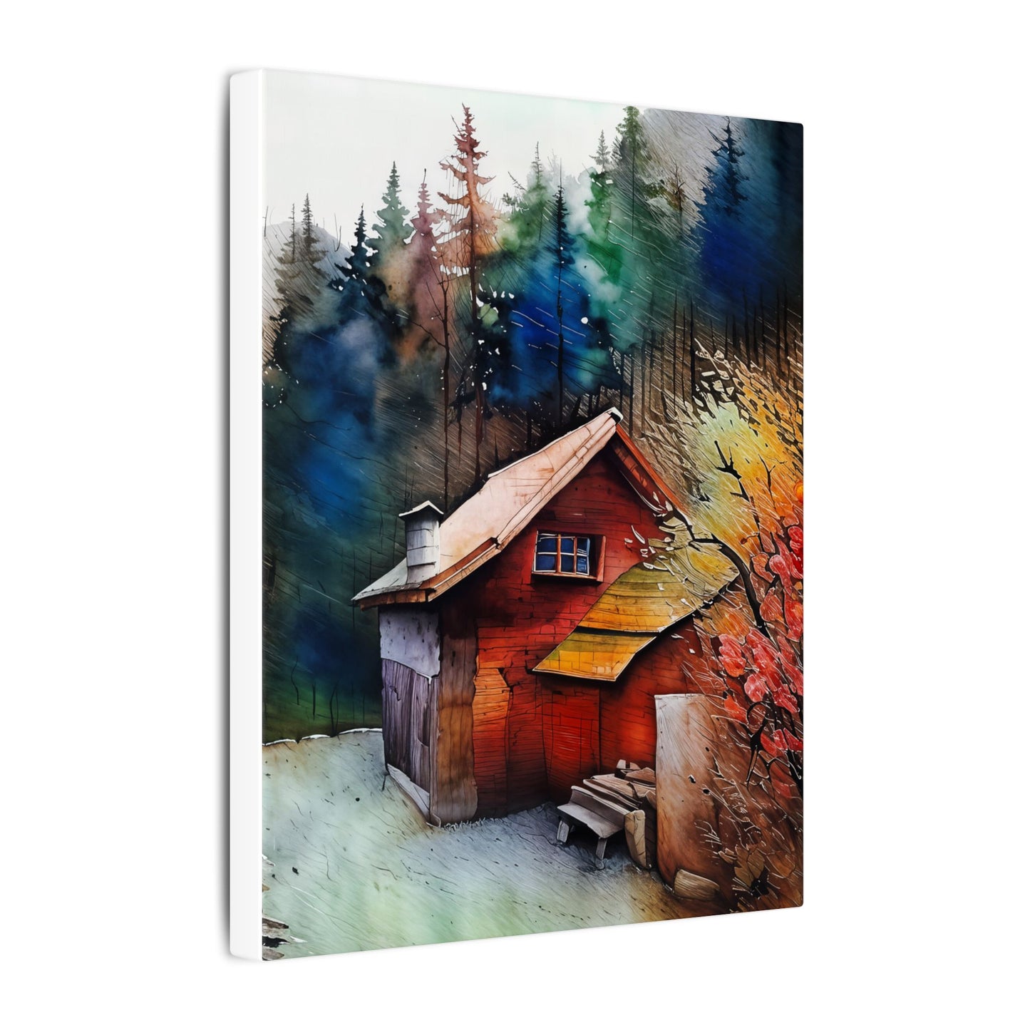 Artistic Canvas Print: Cozy Cabin in Forest, Wall Art, Home Decor, Gift Idea, Nature Lover Decoration, Rustic Art
