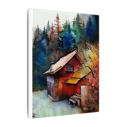 Artistic Canvas Print: Cozy Cabin in Forest, Wall Art, Home Decor, Gift Idea, Nature Lover Decoration, Rustic Art