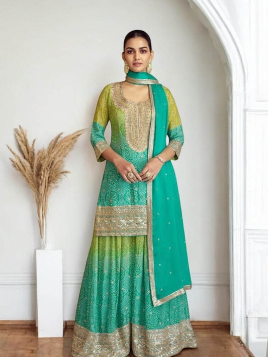 Bandhani silk sharara suit