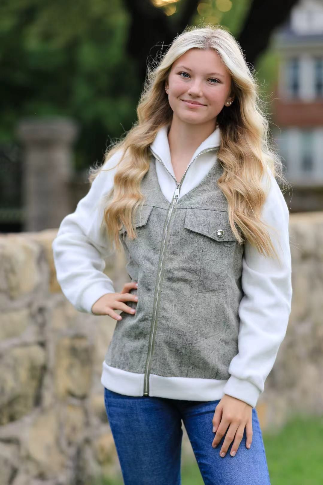 Zip up denim jacket Gray