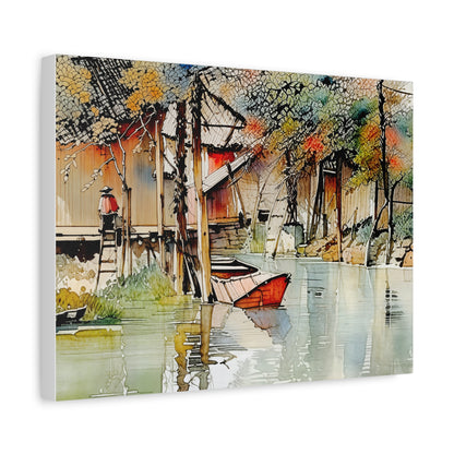 Serene Landscape Canvas Wall Art, Boat Print for Home Decor, Gift for Nature Lovers, Tranquil Artwork, Perfect for Living Room