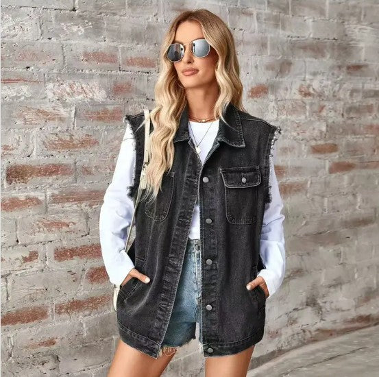 Sleeveless Denim Jacket Black