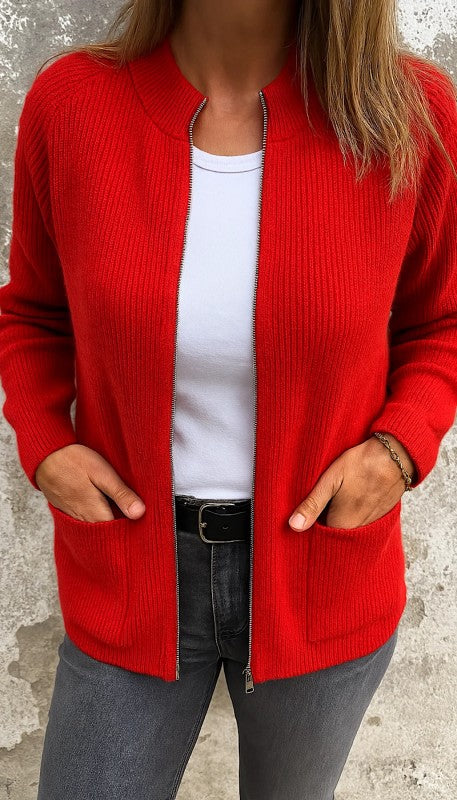 Knit Cardigan Jacket Red