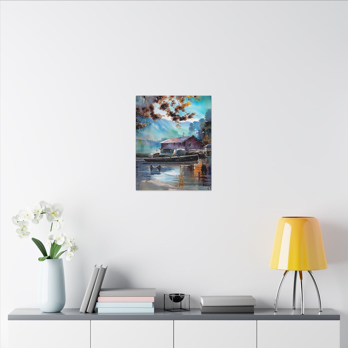 Tranquil Lake Landscape Canvas Art – Serene Nature Wall Decor, Rustic Cabin Aesthetic