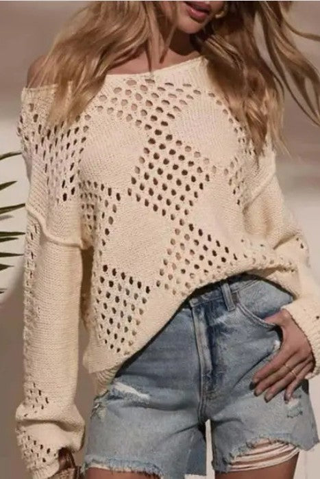 Hollow Knit Sweater Beige