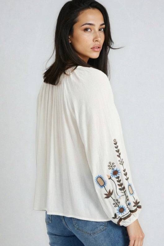 Miss Sparkling Bohemian Embroidered Floral Blouse