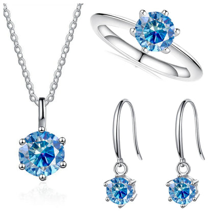 2.5ct Solitaire Moissanite 925 Sterling Silver Necklace Earrings Ring Set royal silver