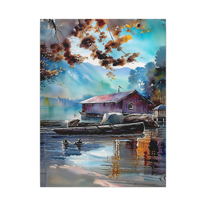 Tranquil Lake Landscape Canvas Art – Serene Nature Wall Decor, Rustic Cabin Aesthetic