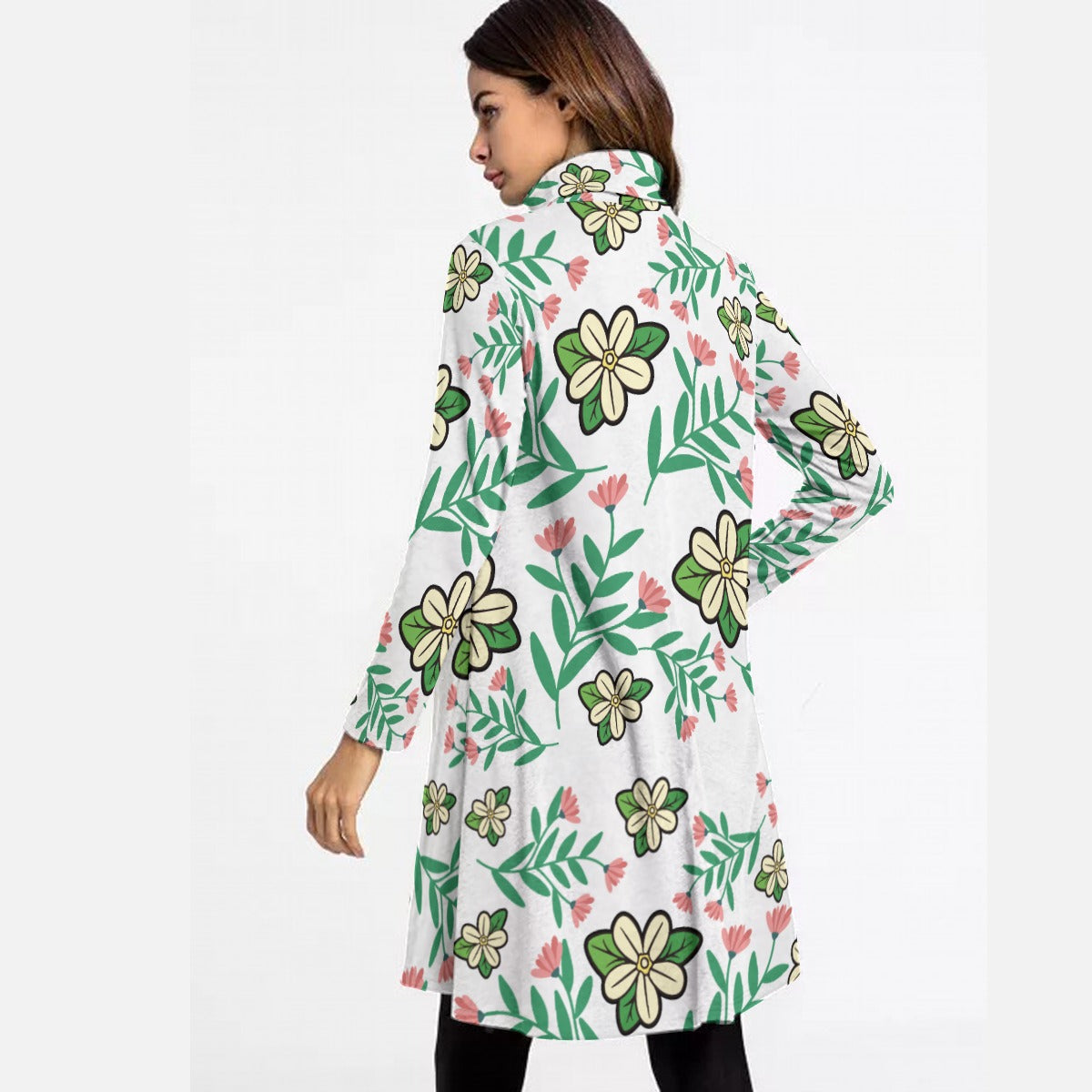 All-Over Print Women's High Neck Dress With Long Sleeve