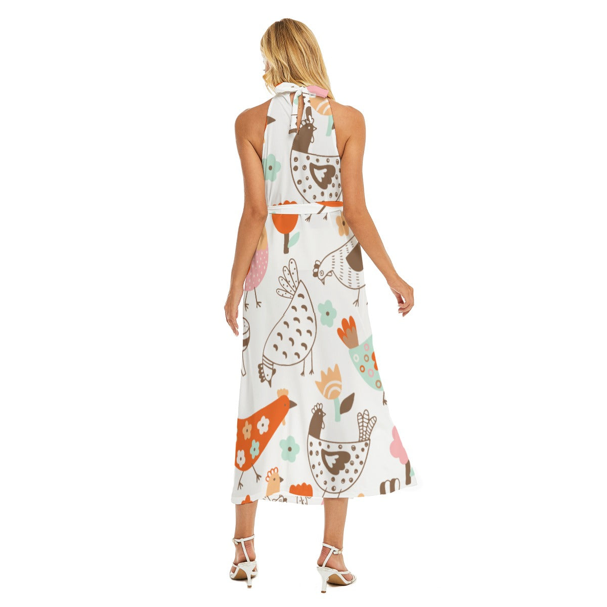 All-Over Print Women's Wrap Hem Belted Halter Dress