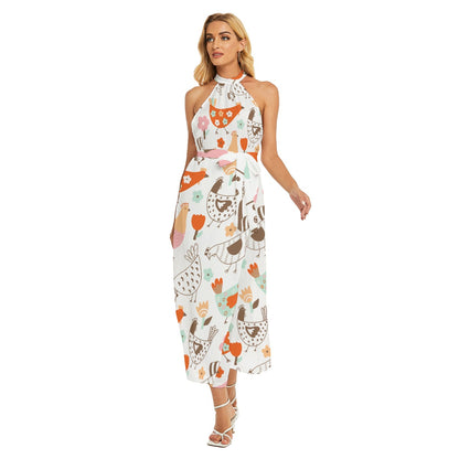 All-Over Print Women's Wrap Hem Belted Halter Dress