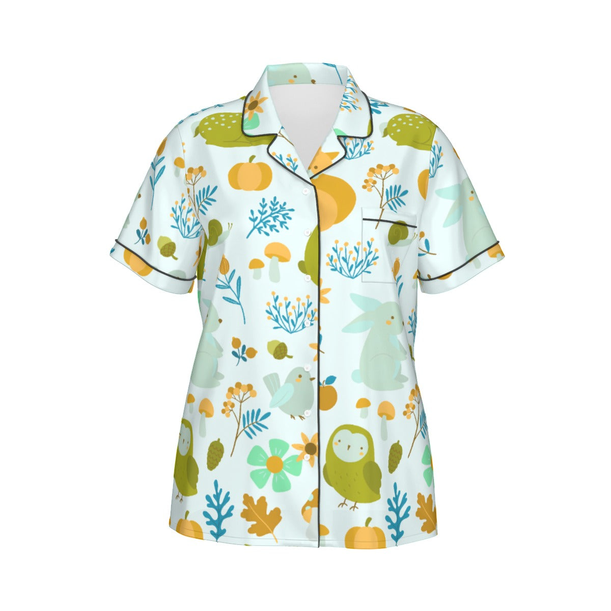 All-Over Print Women's Imitation Silk Pajama Set With Short Sleeve