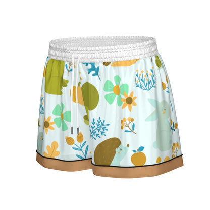 All-Over Print Women's Imitation Silk Pajama Set With Short Sleeve