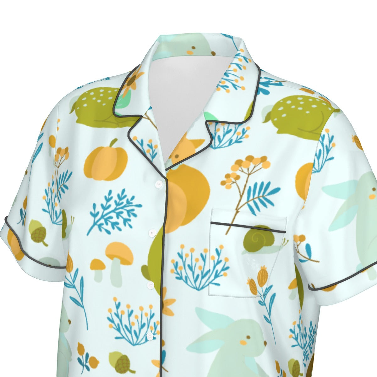 All-Over Print Women's Imitation Silk Pajama Set With Short Sleeve