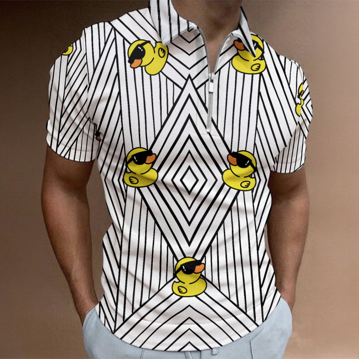 All-Over Print Men's Half Zip Polo Shirt With Short Sleeve