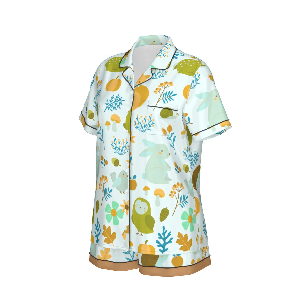 All-Over Print Women's Imitation Silk Pajama Set With Short Sleeve