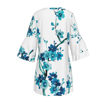 All-Over Print Women's Stacked Ruffle Sleeve Dress