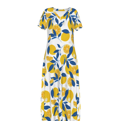 All-Over Print Women's V-neck Dress With Side Slit