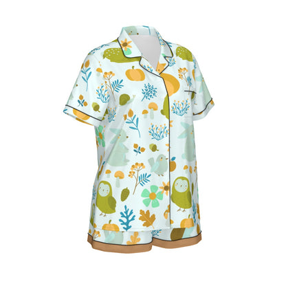 All-Over Print Women's Imitation Silk Pajama Set With Short Sleeve