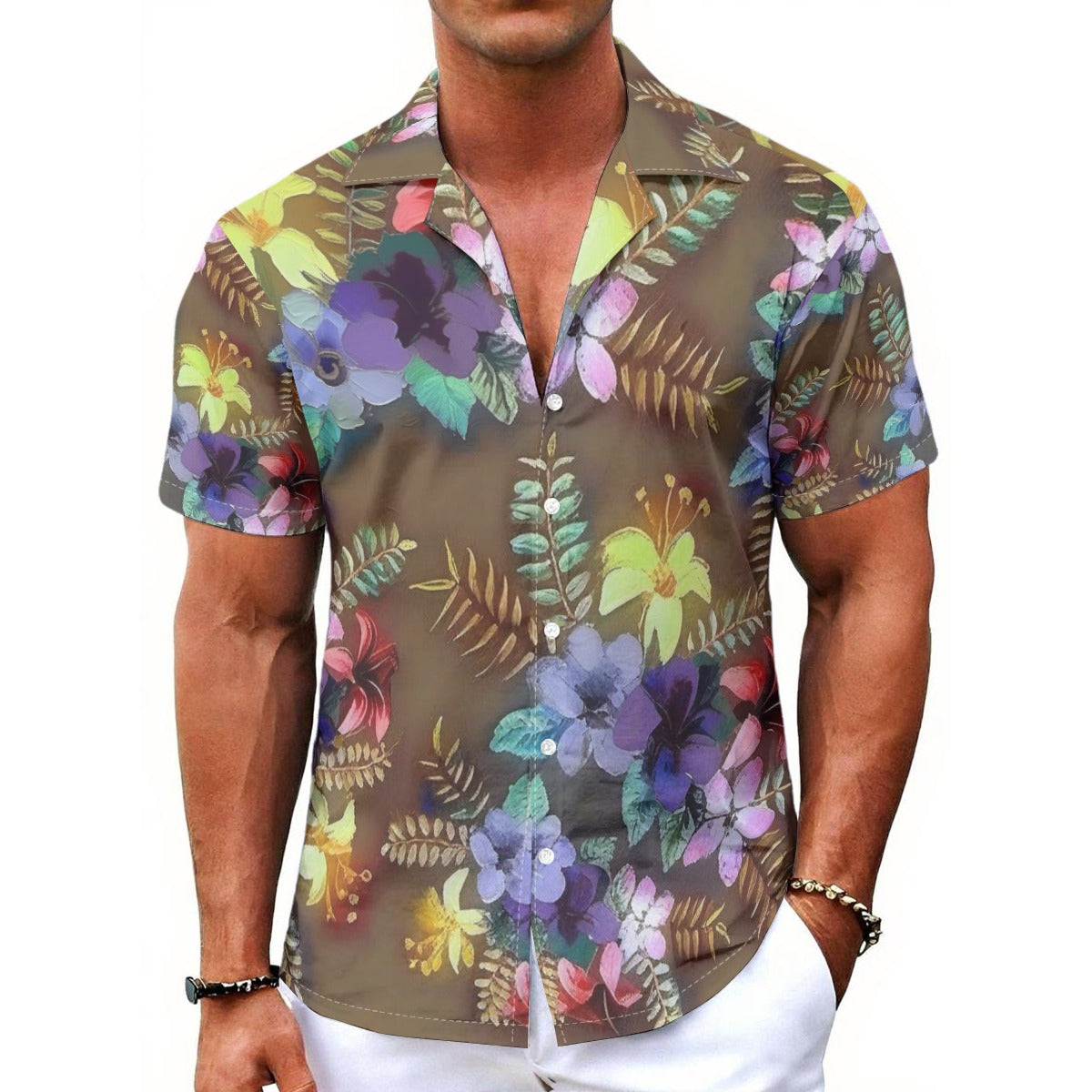 All-Over Print Men's Hawaiian Shirt With Button Closure