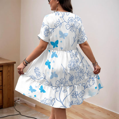 All-Over Print Women’s Floral Butterfly V-Neck Short Sleeve Dress