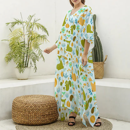 All-Over Print Women's Imitation Silk V-neck Kaftan Robe