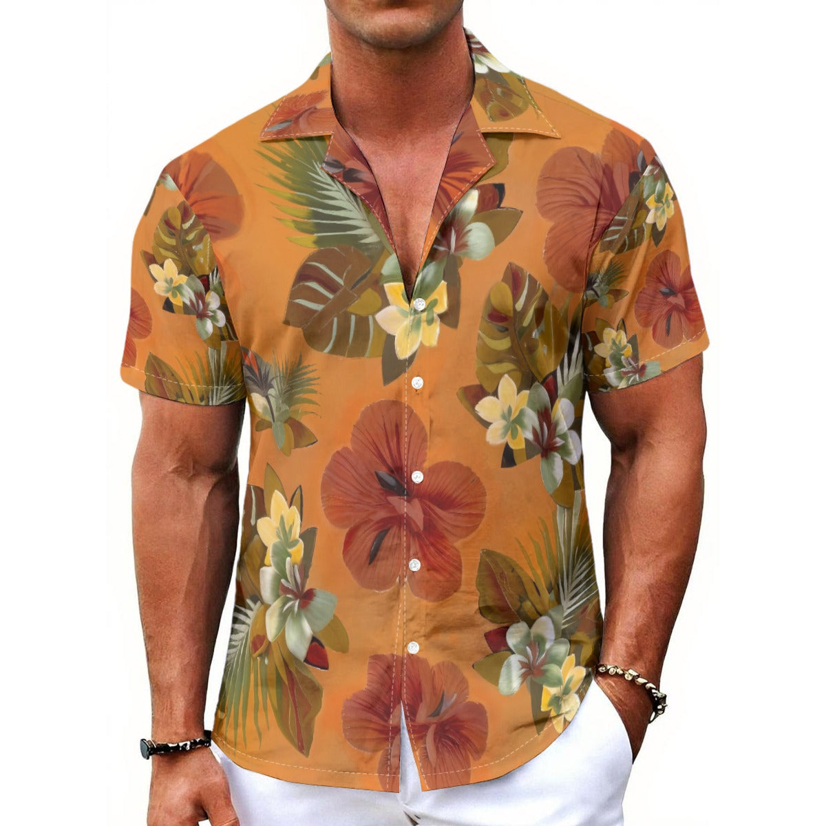 Tropical Hawaiian Button-Down Shirt with Button Closure, Vacation Apparel, Summer Fashion