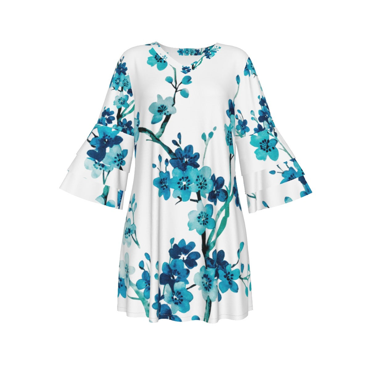 All-Over Print Women's Stacked Ruffle Sleeve Dress