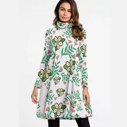All-Over Print Women's High Neck Dress With Long Sleeve
