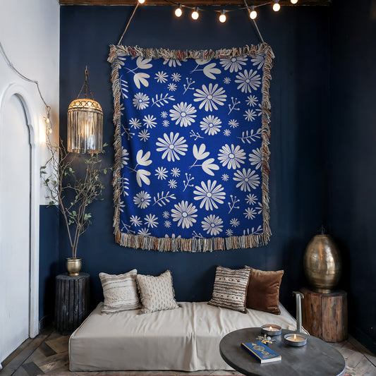 Floral Woven Blanket - Cozy Home Decor, Boho Throw, Gift for Her, Cottagecore Blanket, Modern Home Accents