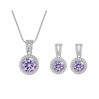 2Ct Moissanite Necklace Earrings Set Sterling Silver 925 Wedding Jewelry 2ct total light purple