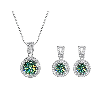 2Ct Moissanite Necklace Earrings Set Sterling Silver 925 Wedding Jewelry 2ct total blue green