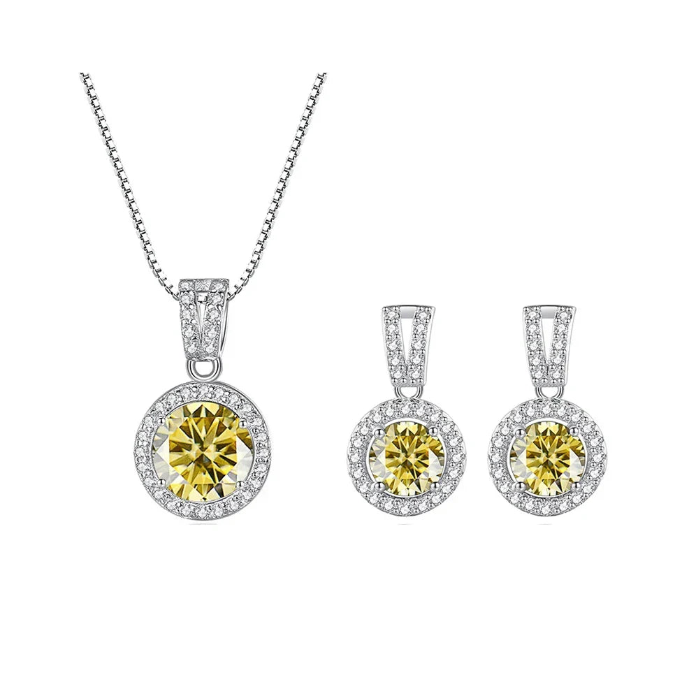 2Ct Moissanite Necklace Earrings Set Sterling Silver 925 Wedding Jewelry 2ct total lemon yellow
