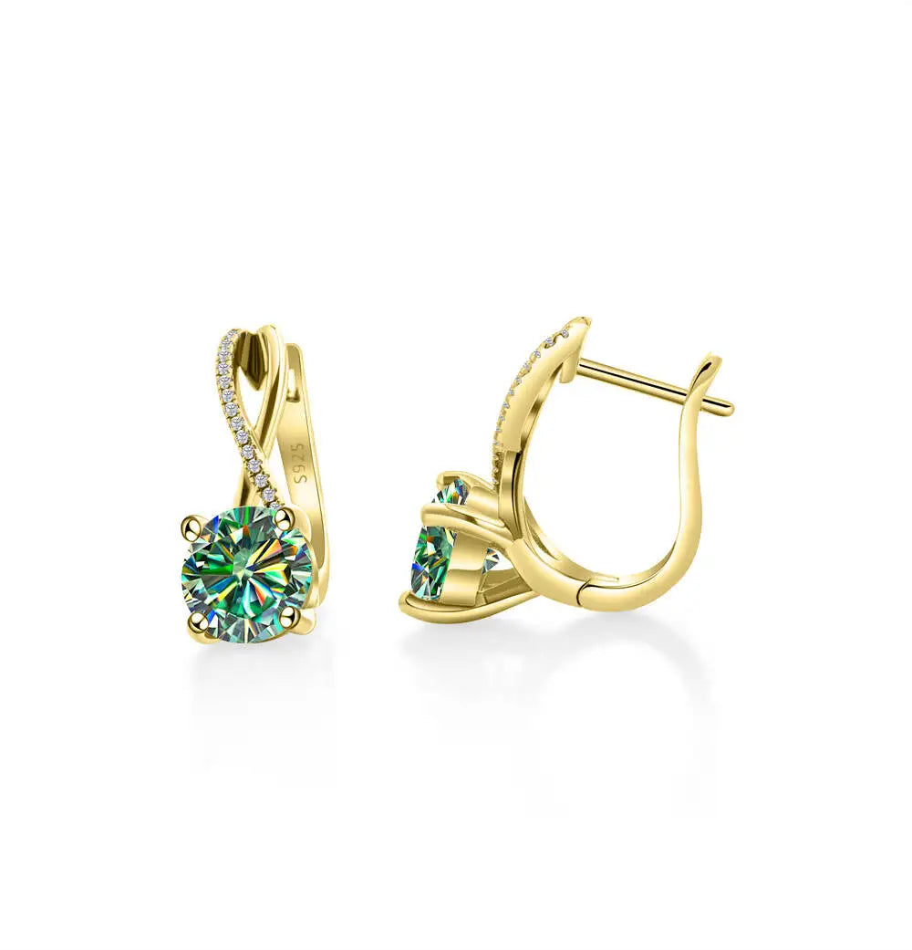2 Ct Moissanite Clip-On Earrings 925 Sterling Silver Interlaced Studs Gift 100 green