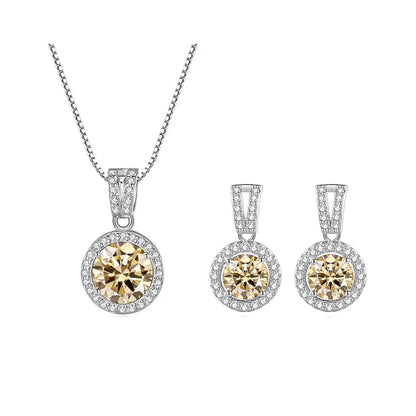 2Ct Moissanite Necklace Earrings Set Sterling Silver 925 Wedding Jewelry 2ct total light yellow