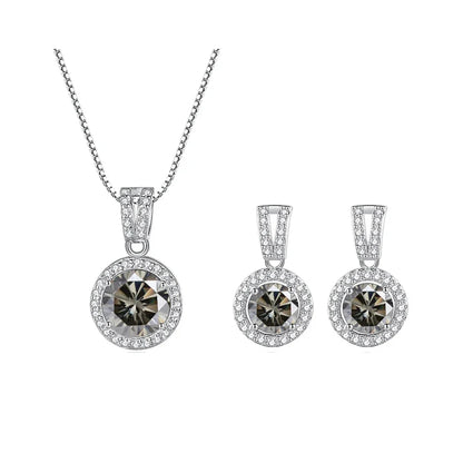 2Ct Moissanite Necklace Earrings Set Sterling Silver 925 Wedding Jewelry 2ct total grey