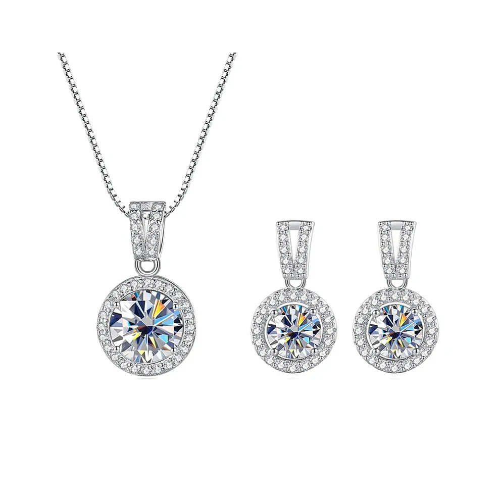 2Ct Moissanite Necklace Earrings Set Sterling Silver 925 Wedding Jewelry 2ct total white